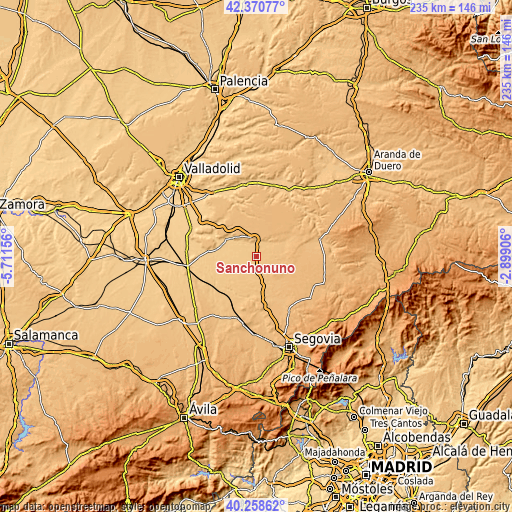 Topographic map of Sanchonuño