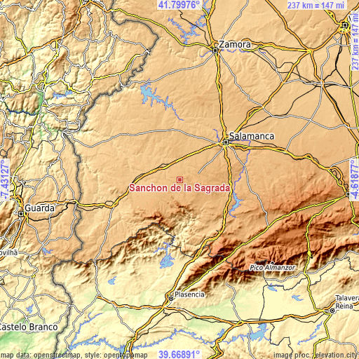 Topographic map of Sanchón de la Sagrada