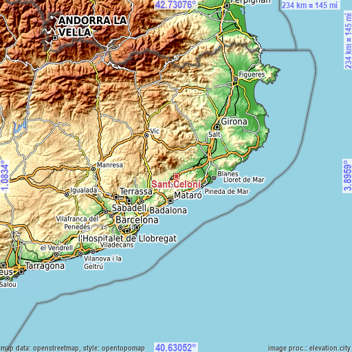 Topographic map of Sant Celoni