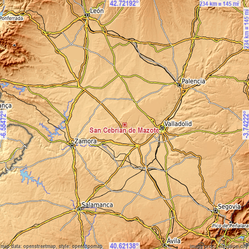 Topographic map of San Cebrián de Mazote