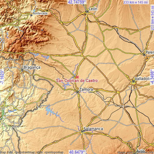 Topographic map of San Cebrián de Castro