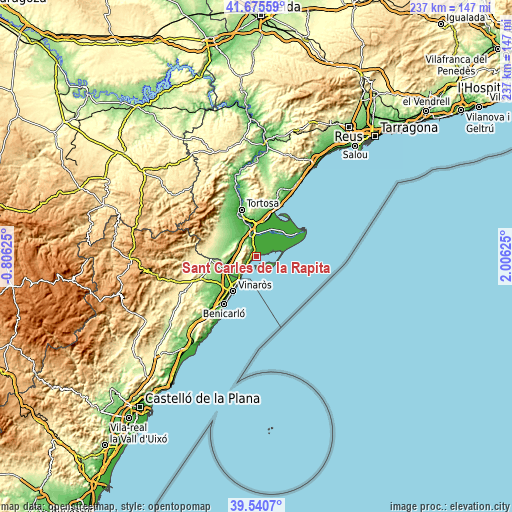 Topographic map of Sant Carles de la Ràpita