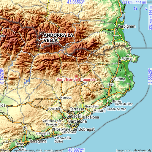 Topographic map of Sant Boi de Lluçanès