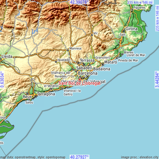 Topographic map of Sant Boi de Llobregat