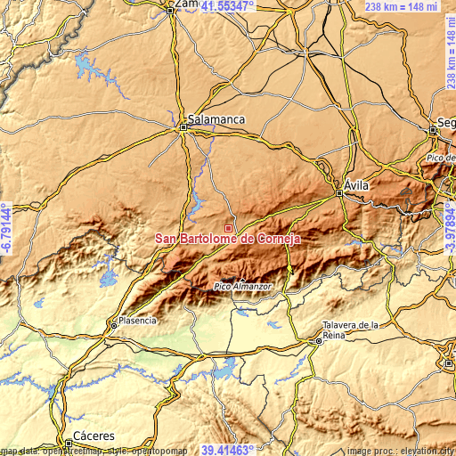 Topographic map of San Bartolomé de Corneja