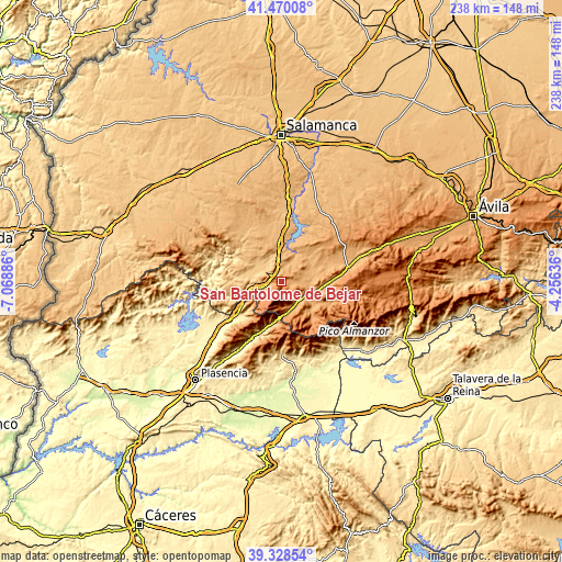 Topographic map of San Bartolomé de Béjar