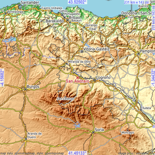 Topographic map of San Asensio