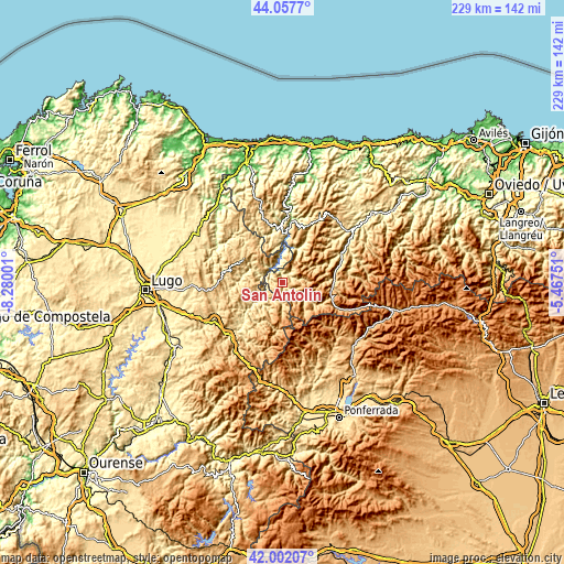 Topographic map of San Antolín