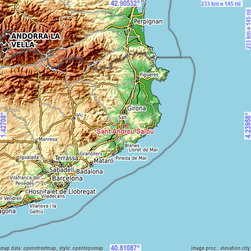 Topographic map of Sant Andreu Salou