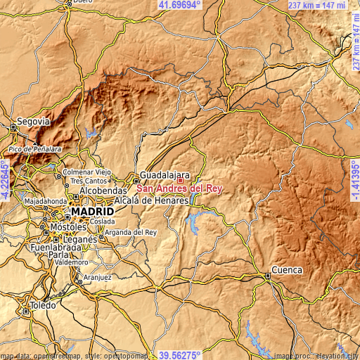 Topographic map of San Andrés del Rey