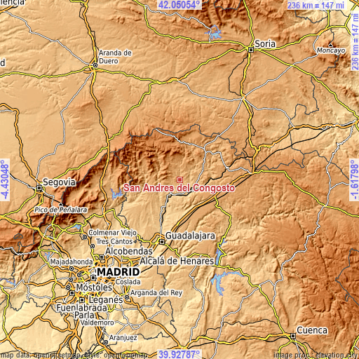 Topographic map of San Andrés del Congosto