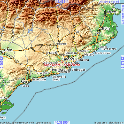 Topographic map of Sant Andreu de la Barca