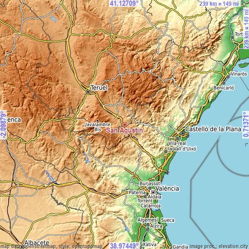 Topographic map of San Agustín