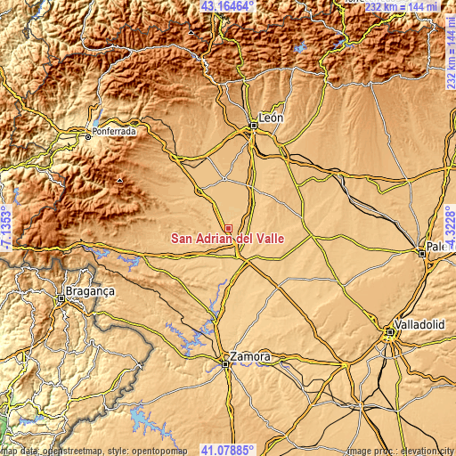 Topographic map of San Adrián del Valle