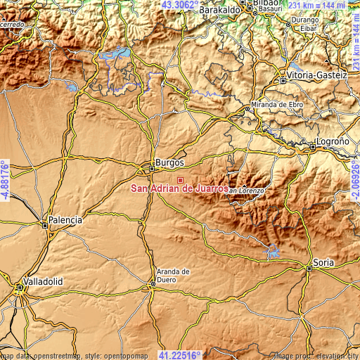 Topographic map of San Adrián de Juarros