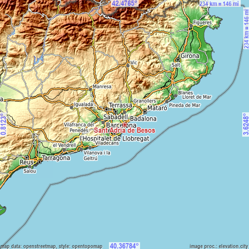 Topographic map of Sant Adrià de Besòs