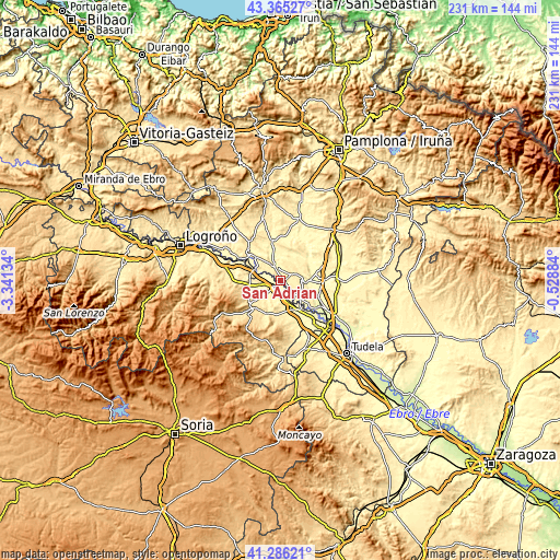 Topographic map of San Adrián