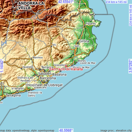 Topographic map of Sant Iscle de Vallalta