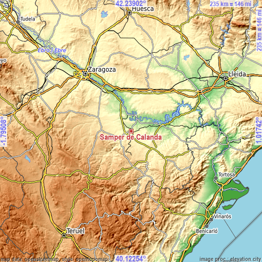 Topographic map of Samper de Calanda