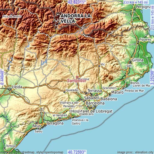 Topographic map of Santpedor