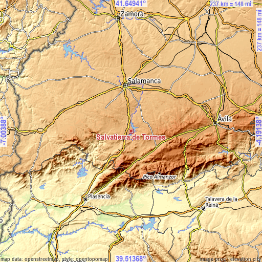 Topographic map of Salvatierra de Tormes