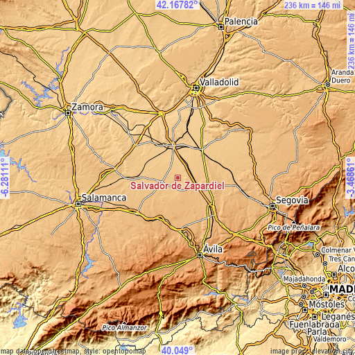 Topographic map of Salvador de Zapardiel