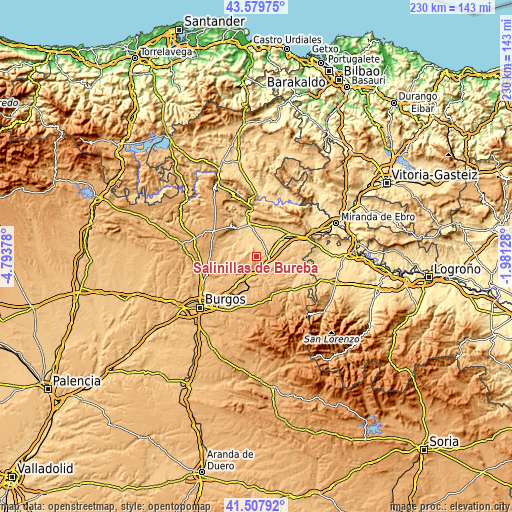 Topographic map of Salinillas de Bureba