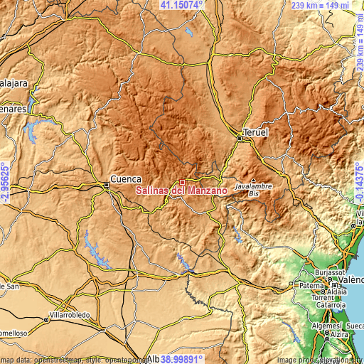 Topographic map of Salinas del Manzano