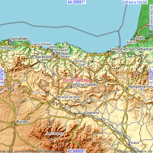 Topographic map of Leintz-Gatzaga