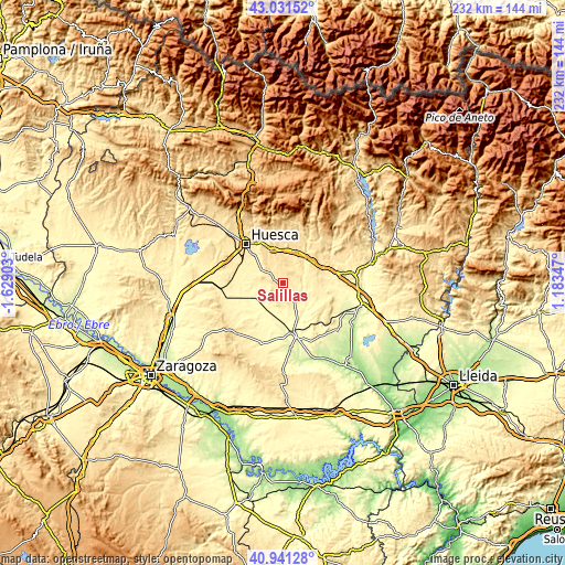 Topographic map of Salillas