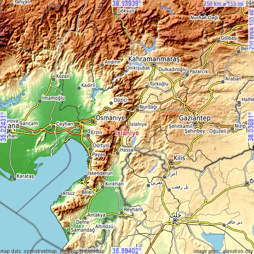 Topographic map of İslahiye