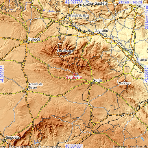 Topographic map of Salduero