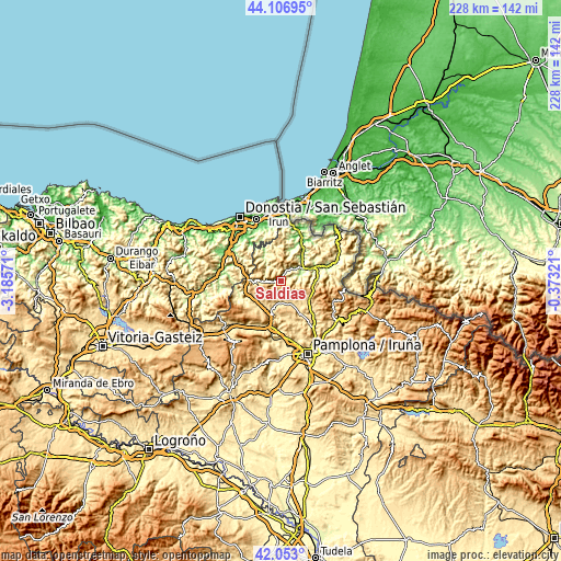 Topographic map of Saldías