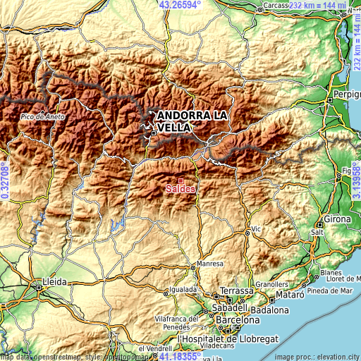 Topographic map of Saldes