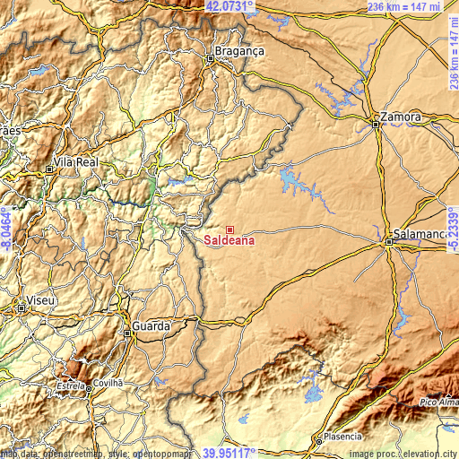 Topographic map of Saldeana