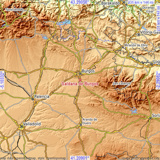 Topographic map of Saldaña de Burgos