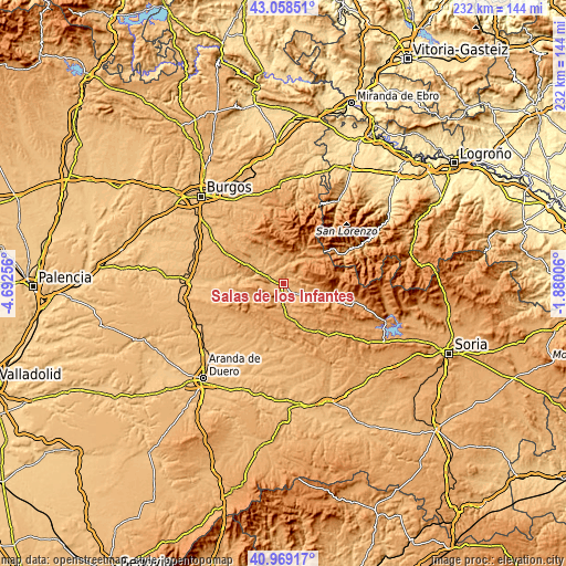 Topographic map of Salas de los Infantes