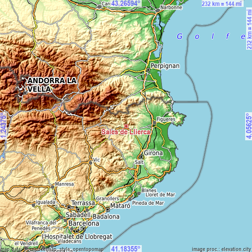 Topographic map of Sales de Llierca