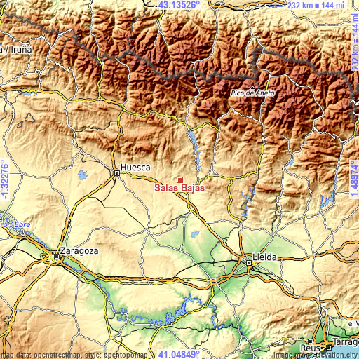 Topographic map of Salas Bajas