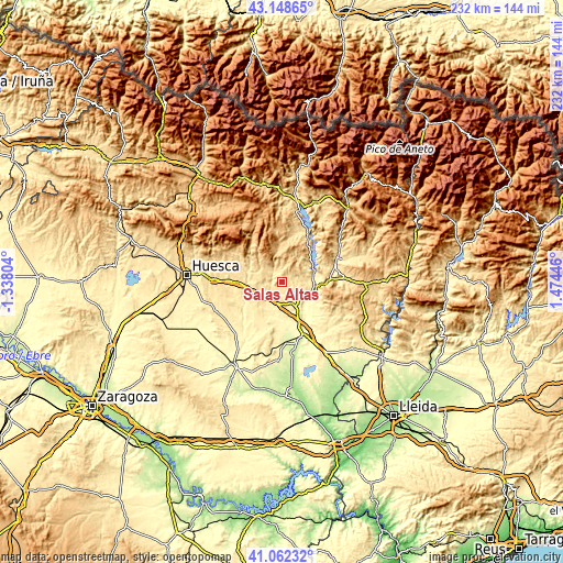 Topographic map of Salas Altas