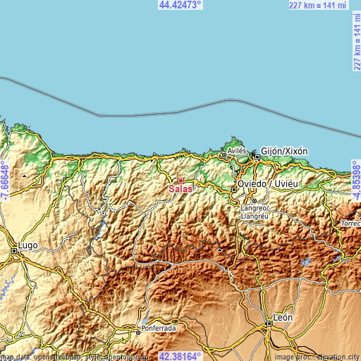 Topographic map of Salas