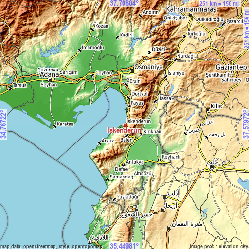 Topographic map of İskenderun