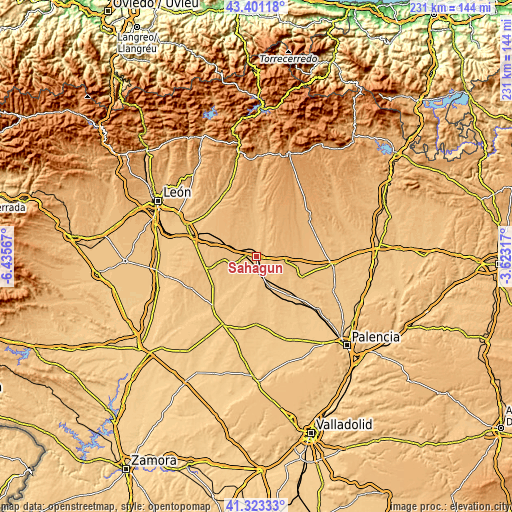 Topographic map of Sahagún