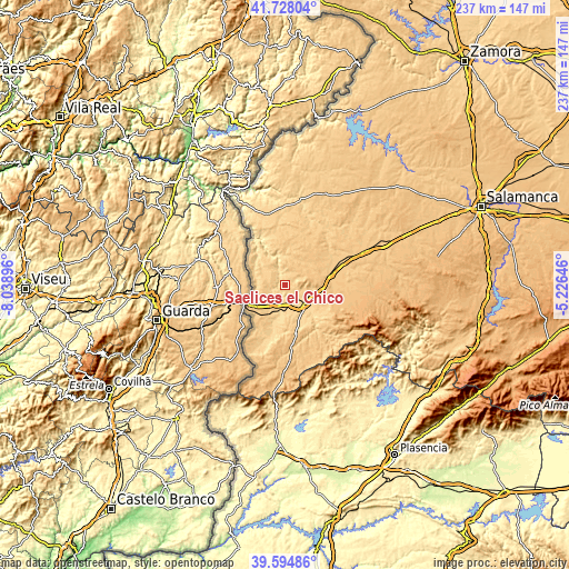 Topographic map of Saelices el Chico