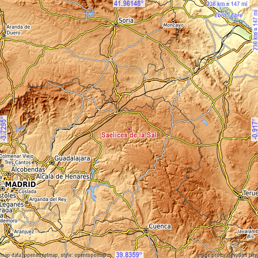 Topographic map of Saelices de la Sal