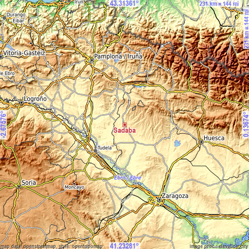 Topographic map of Sádaba