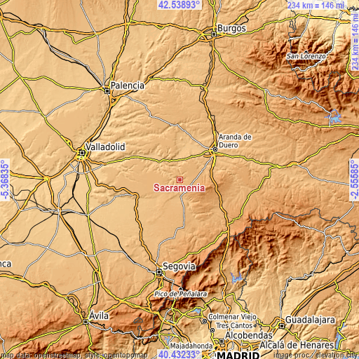 Topographic map of Sacramenia