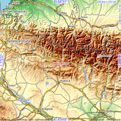 Topographic map of Sabiñánigo