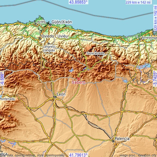 Topographic map of Sabero