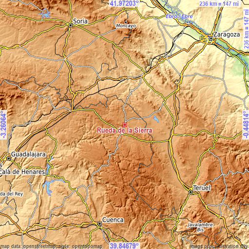 Topographic map of Rueda de la Sierra